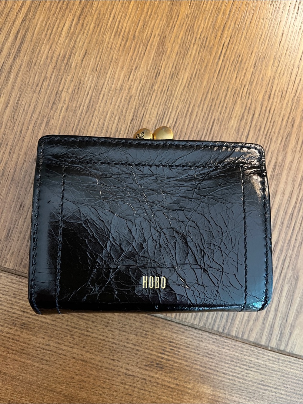 HOBO Black Patent Leather Kiss-Lock Card Wallet